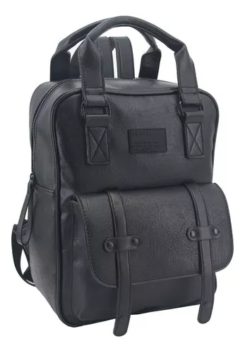 Mochila de Cuero Sintético 4 Cierres Amayra Color Negro